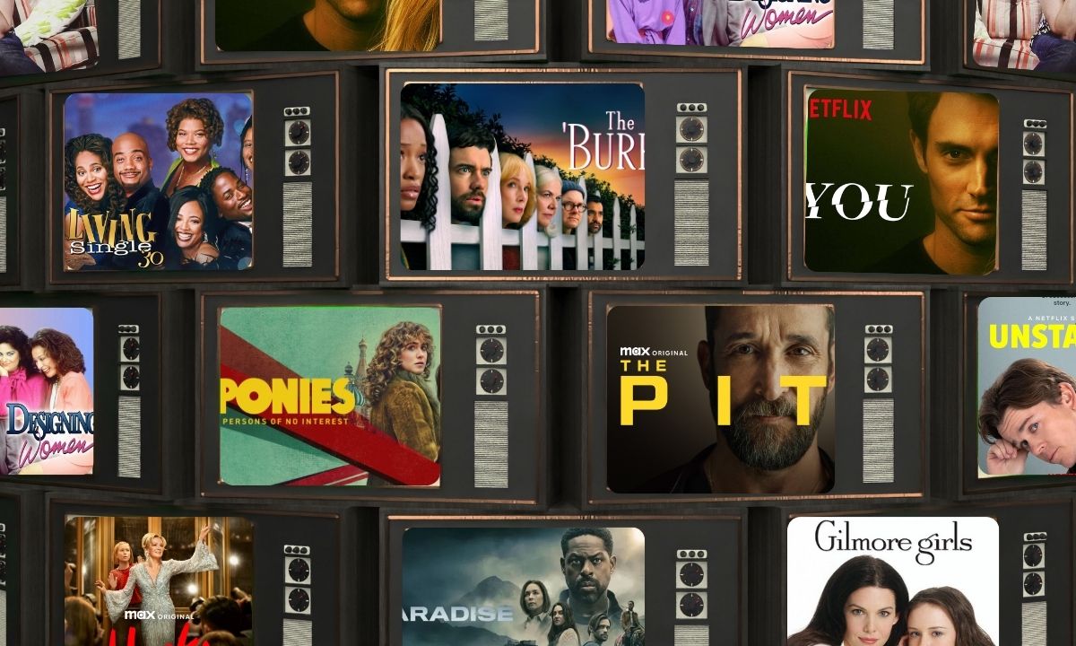 a screen of televisions filled with the latest and greatest tv shows of all time.